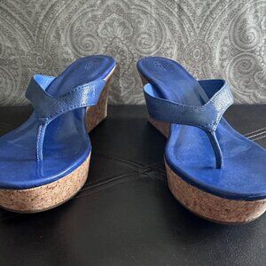 Ugg Leather Platform Thong Sandals Royal Blue Size 8.5